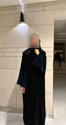 Half Bisht – Black Velvet with Wide Navy Japanese...