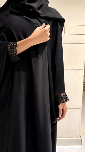 Bisht – Black Crepe with Beaded Sleeves