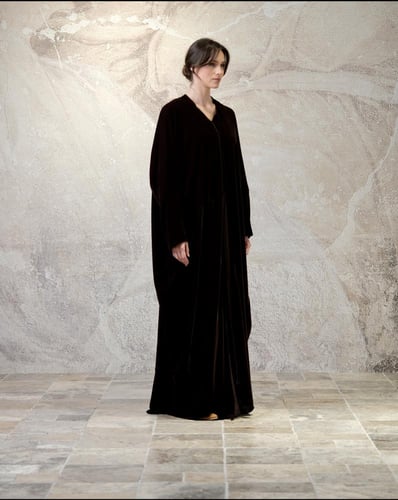 Half Bisht Abaya in Chocolate Brown Velvet