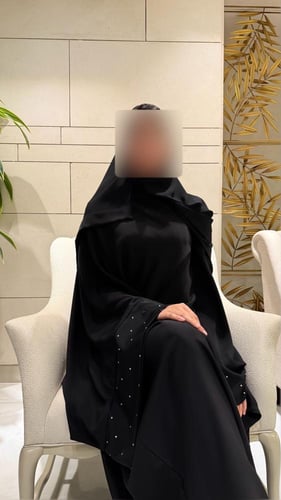 Black Bisht with Extra-Wide Sleeves and Crystal Ac...