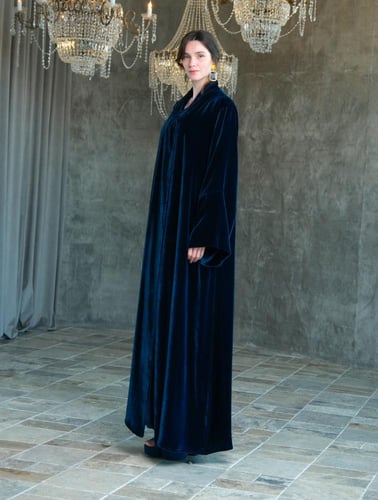 ‏A-Line- Turquoise French Silk velvet Abaya