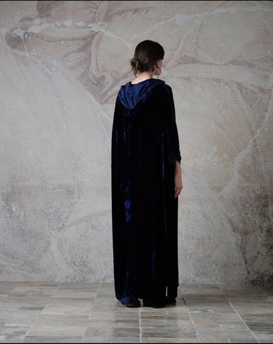 Hooded Dress – Japanese Silk Velvet – Royal Navy