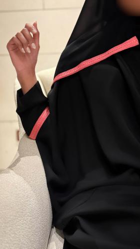 Black Half Bisht With Coral Pink trim