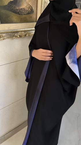 Black Bisht Lined In Black Blue Print