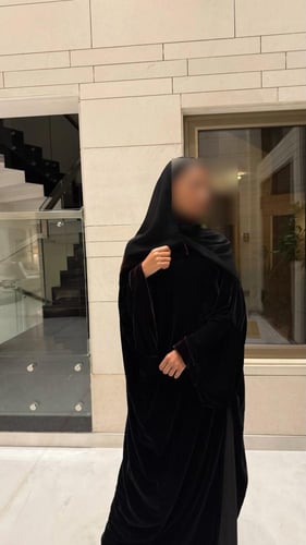 Black BISHT with Bell Sleeves Lined in Brown Velve...
