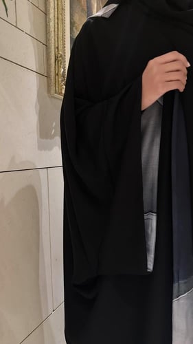 Black Crepe Bisht Lined in Black and Gray Silk