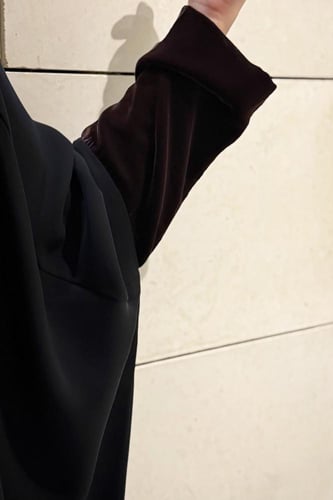 Half Bisht – Black Crepe with Chocolate Brown -Vel...