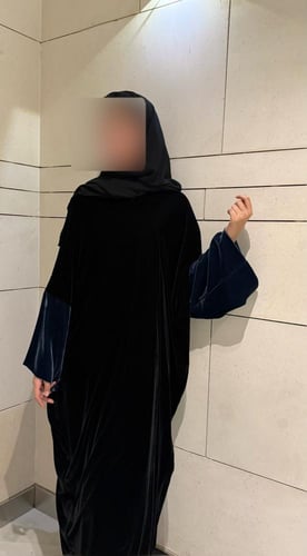 Half Bisht – Black Velvet with Wide Navy Japanese...