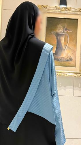 Baby Blue Japanese printed silk with Black half bi...