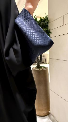 Black Bisht With Navy Japanese Printed Sleeves