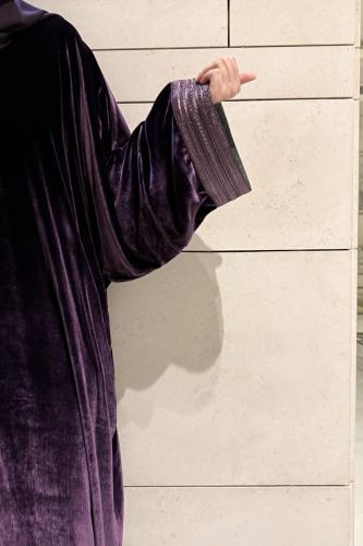 Quarter Bisht – French Purple Silk Velvet with Pur...