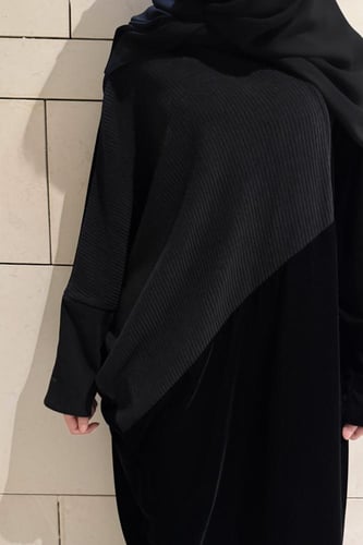 Half Bisht – Black Velvet & Black Wool
