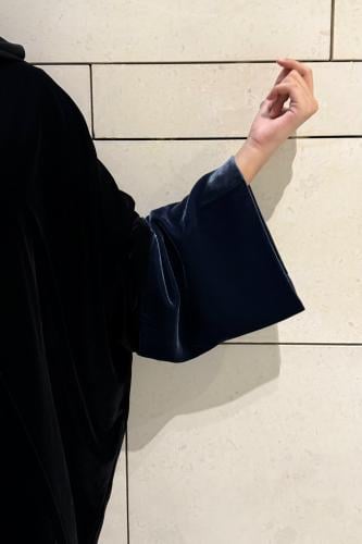 Half Bisht – Black Velvet with Wide Navy Japanese...