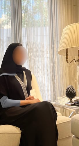 ‏Black abaya with blue collar