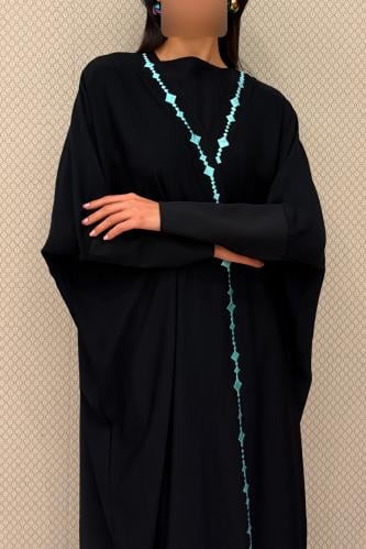 Half Bisht – Black with Stretch Sleeves & Tiffany Embroidery