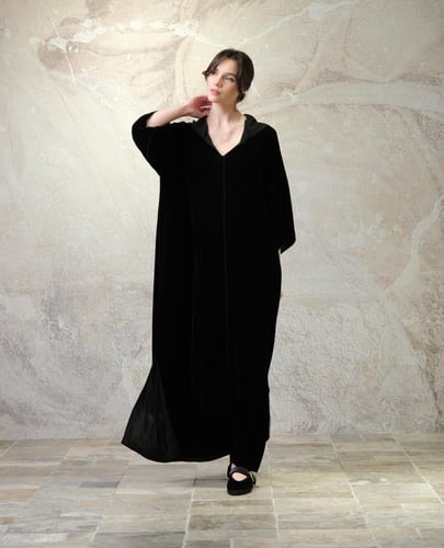 Hooded Dress – Black Velvet