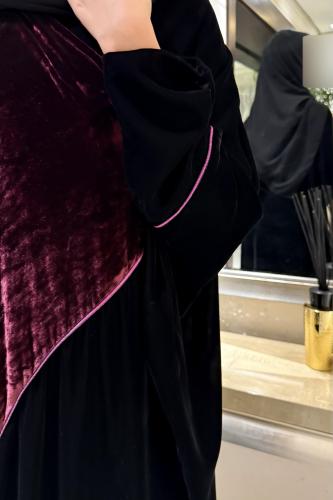 Half Bisht – Black Velvet with Japanese Burgundy S...