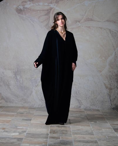 Half Bisht Abaya in Dark Navy Velvet