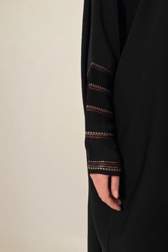 Half Bisht – Black with Long Burgundy and Gold Zar...