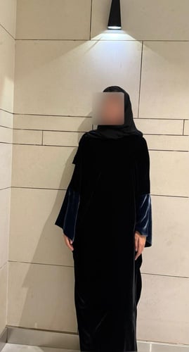 Half Bisht – Black Velvet with Wide Navy Japanese...