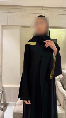 Black Crepe A line with Bell Sleeves Lined in Yell...