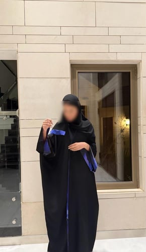 Black Bisht Lined In Black Royal Blue Print