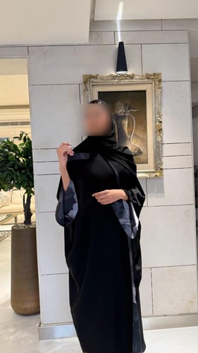 Black Bisht Lined In Black Silver Gray Print