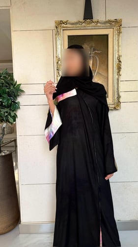 A-Line Black Chiffon Abaya with Vibrant Colored Pu...