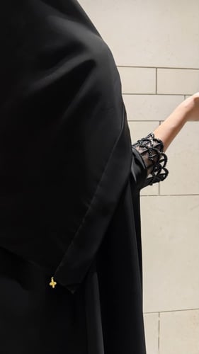 Bisht – Black Crepe with Beaded Sleeves