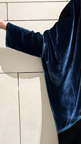 Half Bisht – Black Velvet with French Turquoise Si...