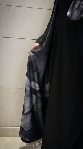Black Bisht Lined In Black Silver Gray Print