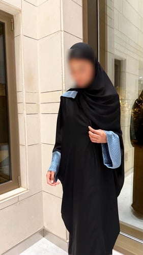Black Bisht With Blue Japanese Printed Sleeves