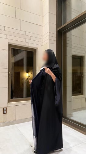 Black Crepe Bisht Lined in Black and Gray Silk