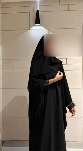 Bisht – Black Crepe with Beaded Sleeves
