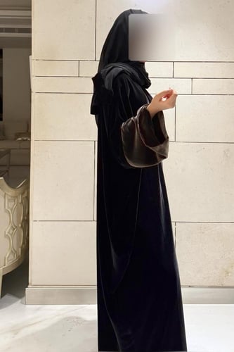 Half Bisht – Black Velvet with Wide Olive Velvet S...