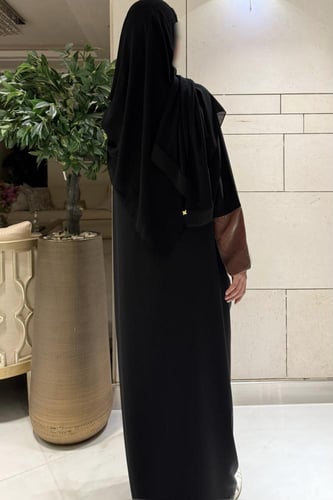 Half Bisht-Black Crepe with Dusty Pink Japanese Ve...