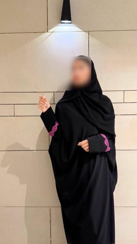 Black Half Bisht With Tricot Fuchsia Trim