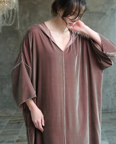 Hooded Dress – Japanese Velvet – Dusty Pink