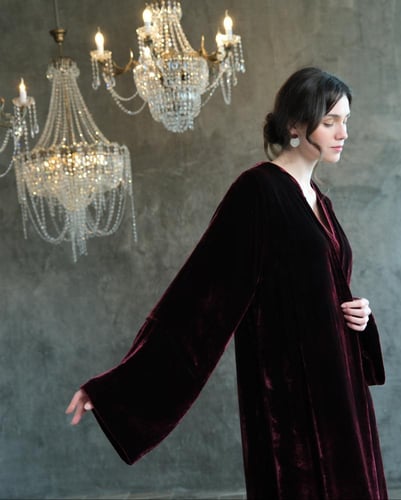 ‏A-Line Silk Deep Burgundy Velvet Abaya