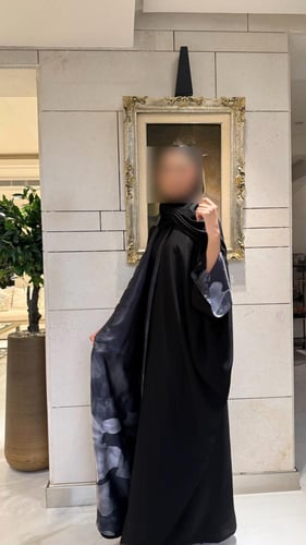 Black Bisht Lined In Black Silver Gray Print