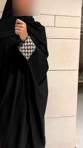 Black Bisht with Black and Ivory Tricot Sleeves