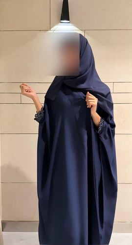 Bisht – Navy Crepe with Beaded Sleeves