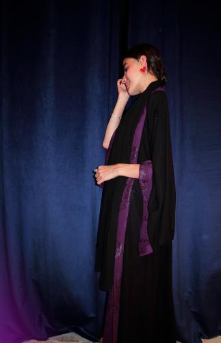 Half Bisht — Black Chiffon with Purple Zari Lining
