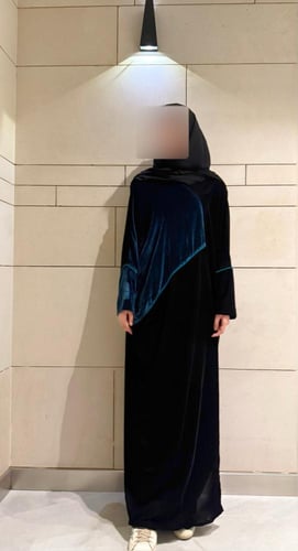 Half Bisht – Black Velvet with French Turquoise Si...