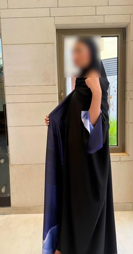 Black Bisht Lined In Black Blue Print