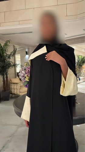 Black A-line abaya with glistering butter yellow s...