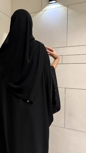 Black Bisht with Extra-Wide Sleeves and Crystal Ac...
