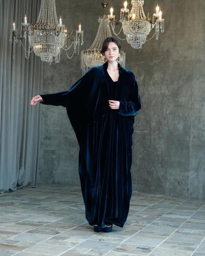Half Bisht – French Midnight Turquoise Velvet