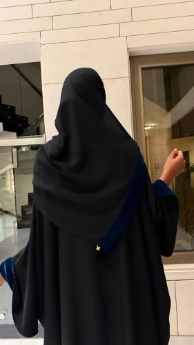 Black Crepe Bisht with Bell Sleeves Lined in Navy...