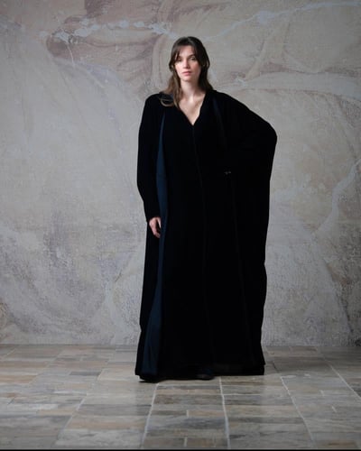 Half Bisht Abaya in Dark Navy Velvet